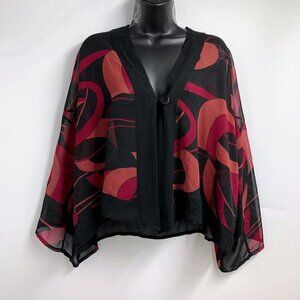 Kavita Painted Silks Women's Sheer Cropped Long Sleeve Button Top Blouse OS NWT